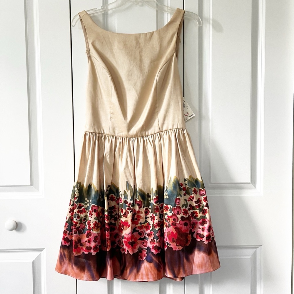 NWT Aidan Mattox open-back sleeveless champagne floral party cocktail dress